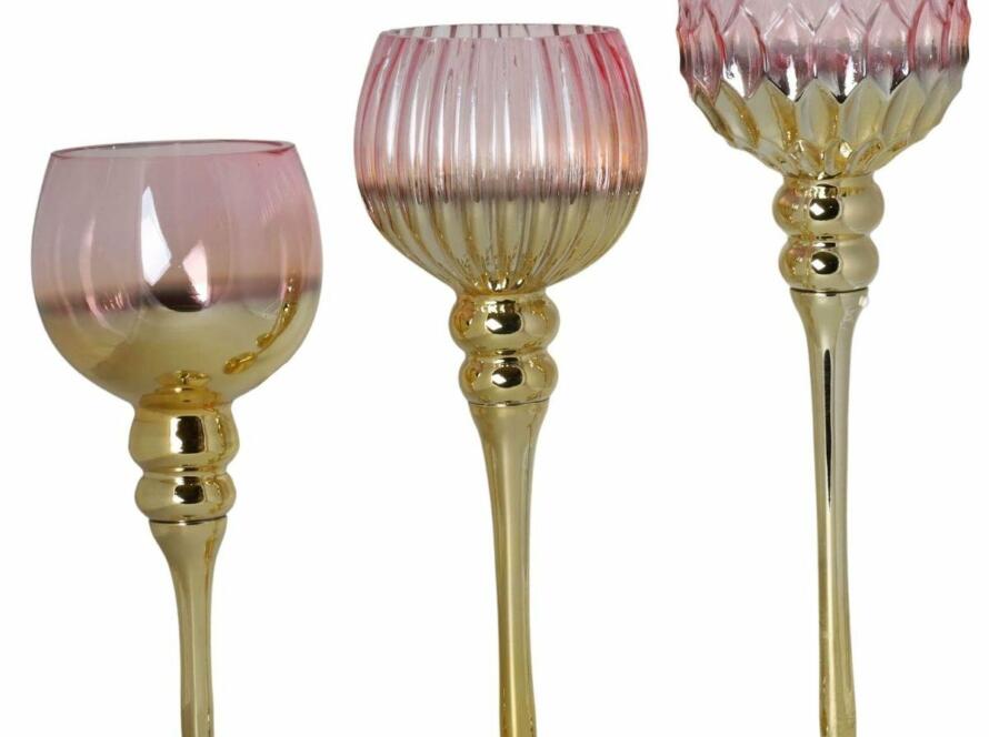 Szklane świeczniki 3szt- róż