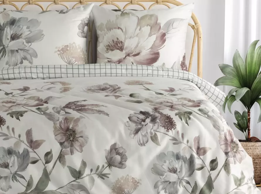 Pościel Premium motyw roślinny, beżowa