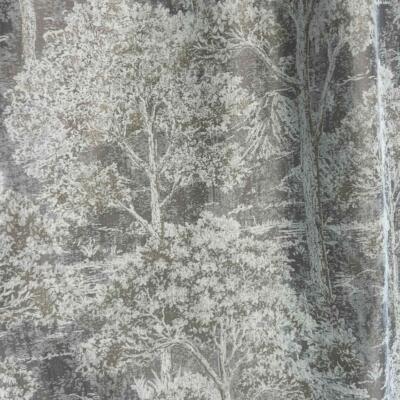 Tkanina zasłonowa z motywem ośnieżonych drzew- beż+złoto