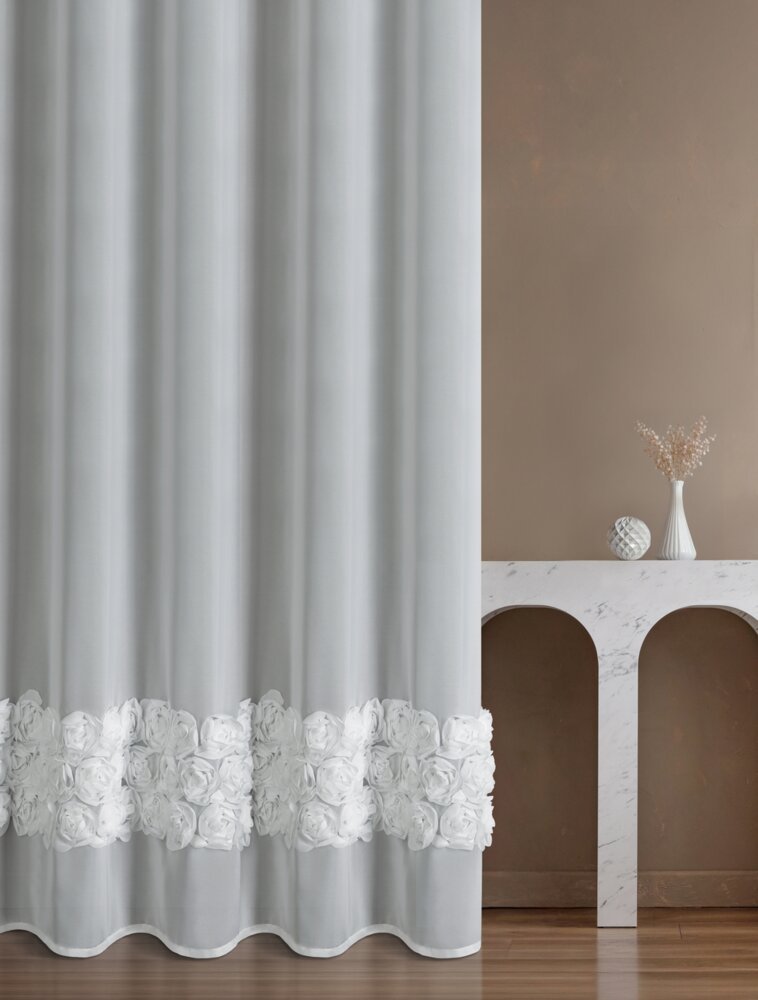 Tkanina firanowa ROSES- biała, 280cm