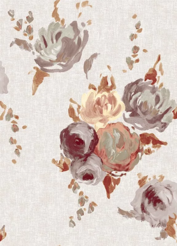 Tkanina zasłonowa z kwiatowym motywem- beż