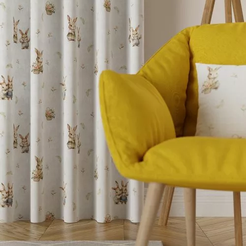 Tkanina zasłonowa zajączki- kremowa - obrazek 3