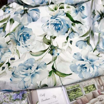 Tkanina zasłonowa velvet- błękitne piwonie