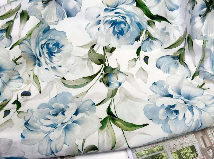 Tkanina zasłonowa velvet- błękitne piwonie