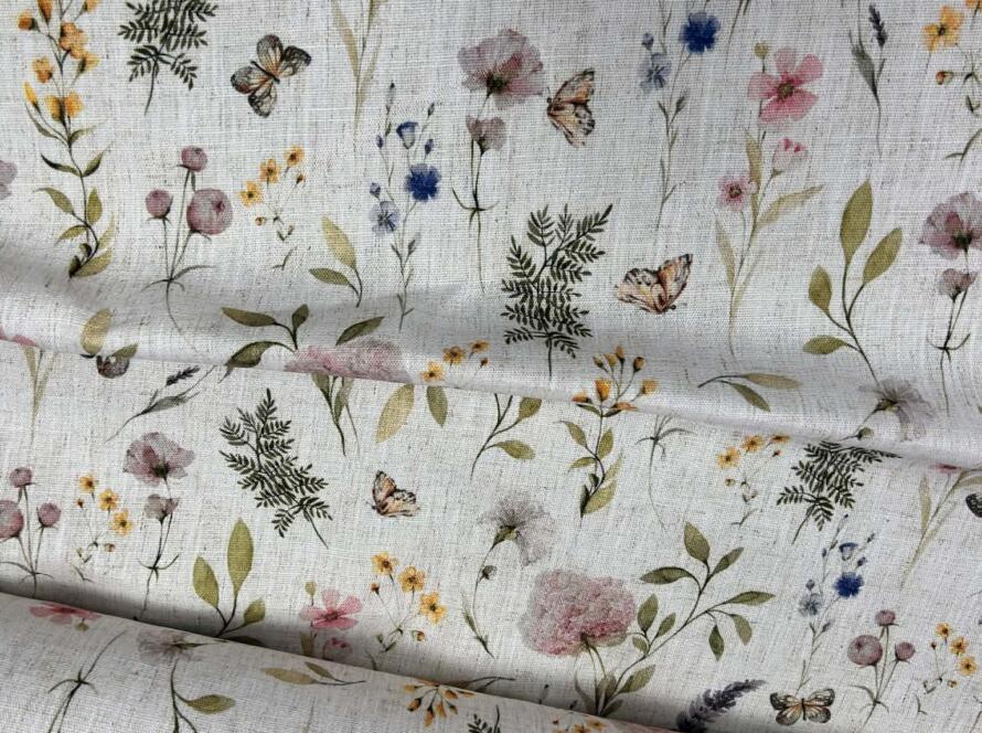 Tkanina na podkładzie lnianym- łączka